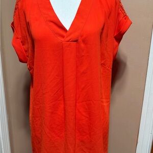 Ava & Viv Bold Orange V-Neck Blouse